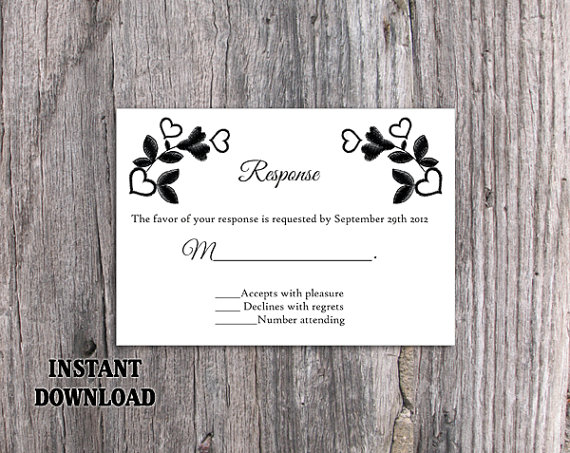 Свадьба - DIY Lace Wedding RSVP Template Editable Word File Instant Download Black Rsvp Template Printable Rsvp Floral RSVP Card Rustic Rsvp