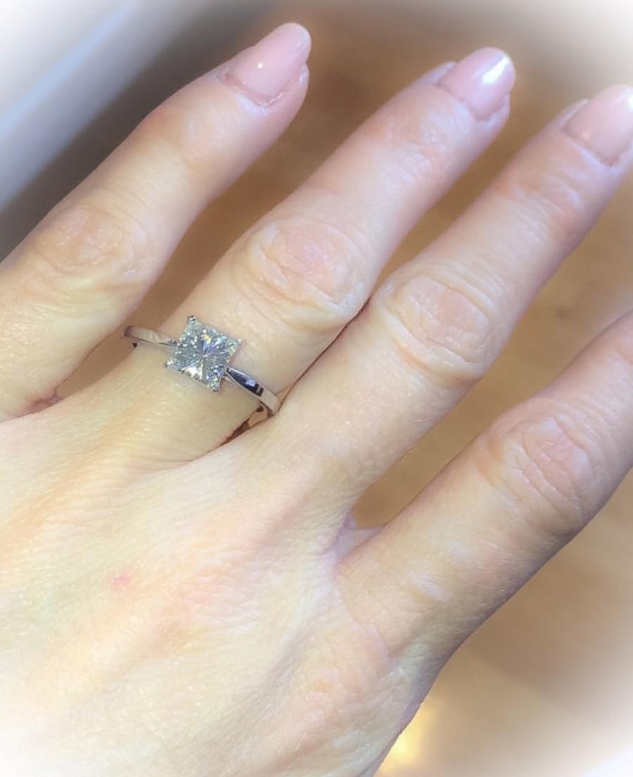 Свадьба - Forever Brilliant Moissanite Engagement Ring Princess Cut 6.0mm 1.20ct 14kt White Gold Solitaire Wedding Ring Pristine Custom Rings