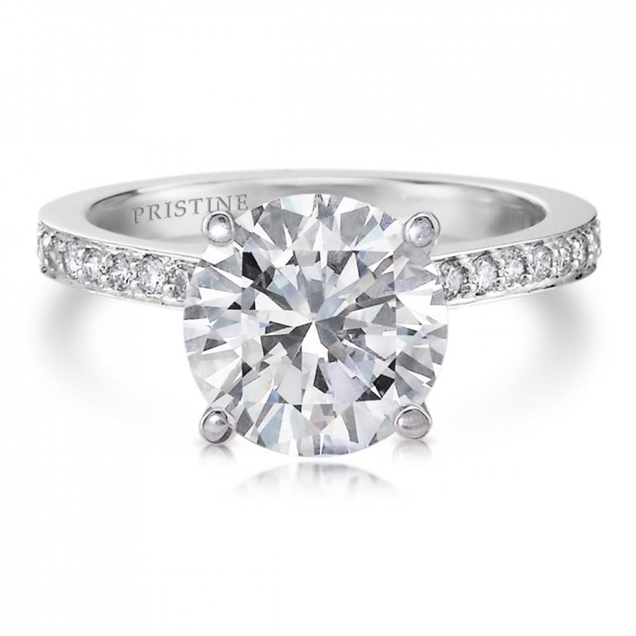 زفاف - Platinum Round Forever One Moissanite Engagement Ring  1.50ct and Natural Diamonds .23ct Engagement Wedding Anniversary Ring