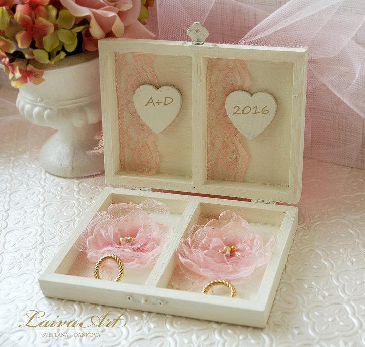 Wedding - Wedding Ring Bearer Pillow Box Personalized Wedding Ring Bearer Box Blush Pink Gold Wedding Bohemian Wedding