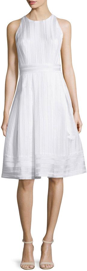 زفاف - Carmen Marc Valvo Sleeveless Pleated Fit & Flare Dress, White