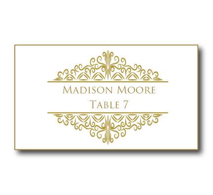 Mariage - Gold Wedding Place Card Template - Instant Download - EDITABLE TEXT - Damask (Gold)-Gold Wedding - Microsoft Word Format