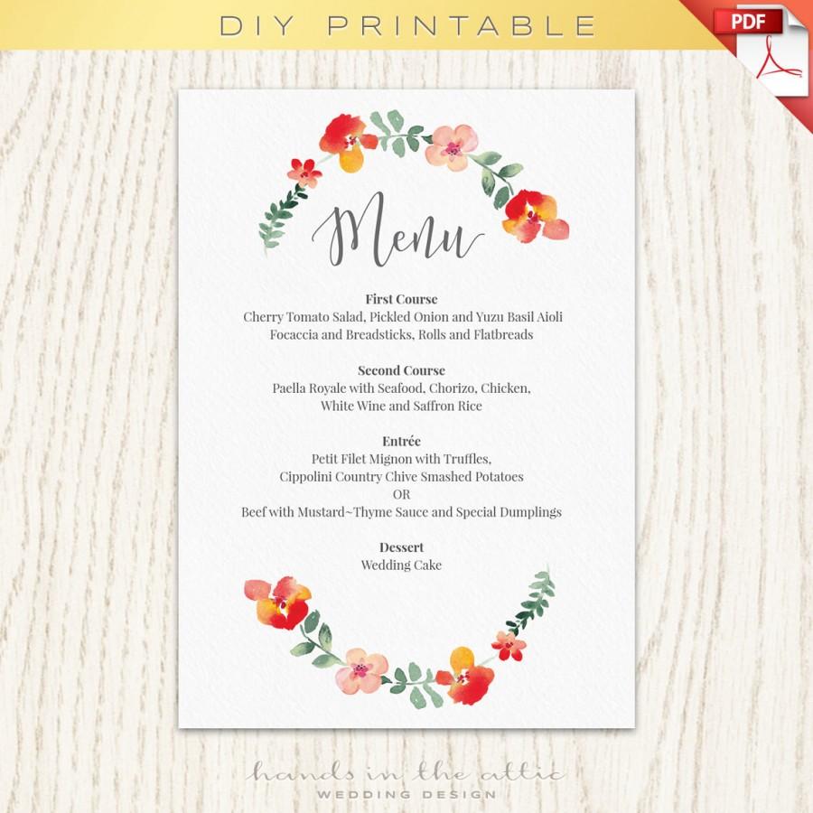 Hochzeit - Floral wedding wreath, wedding sign printables, wedding day printables, DIY wedding MENU template - DIGITAL download