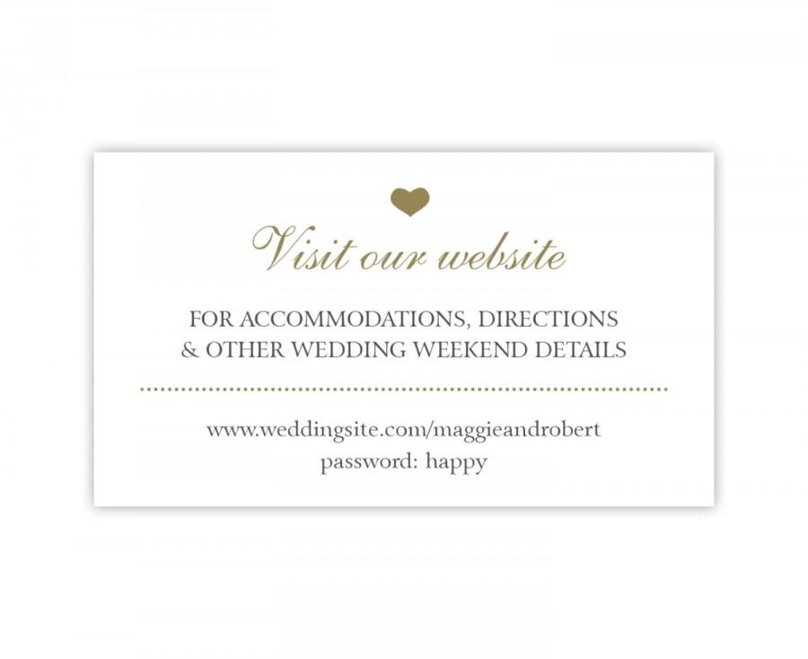 Wedding - Wedding Website Cards, Simple Wedding Enclosure Cards in White with Gold Heart, Wedding Hashtag Cards or Gift Registry Cards - Style PIL-035