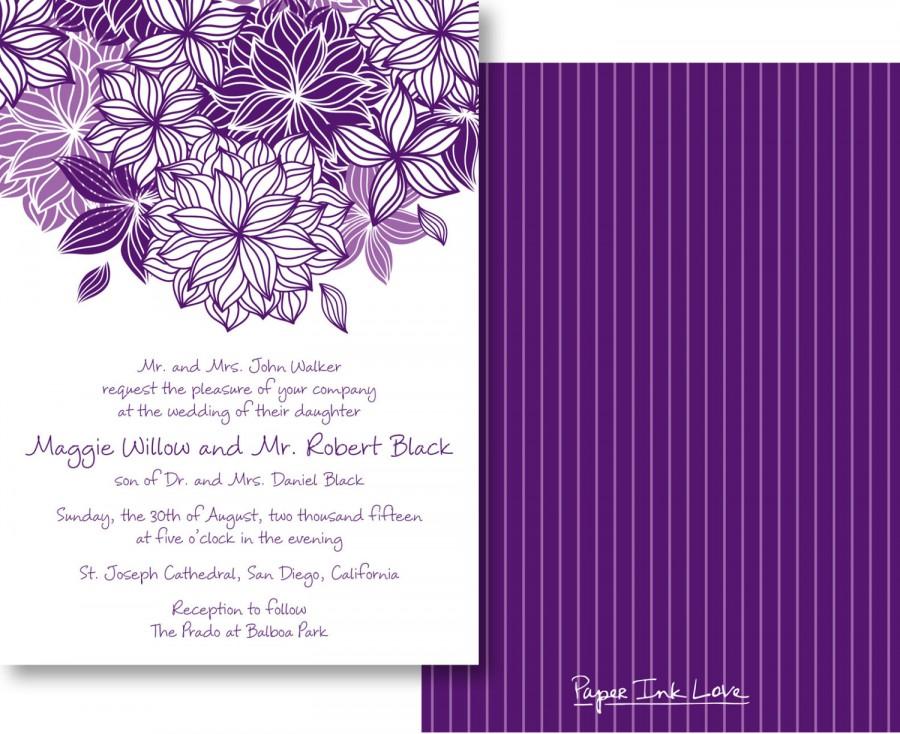 Hochzeit - Wedding Invitations with Modern Purple Flower & Pinstripes, Save The Date Cards, Birthday or Wedding Invites with RSVP Cards - Style PIL-024