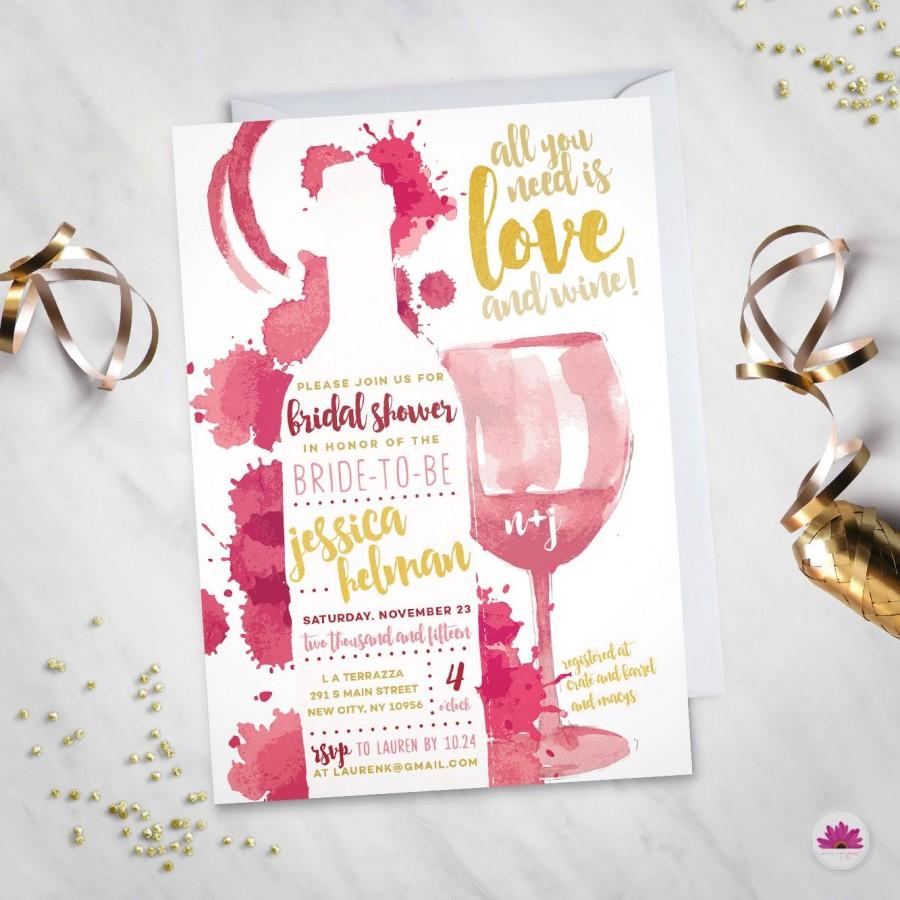 Mariage - All you need is love & wine - Bridal Shower Invitation  (Digital file)