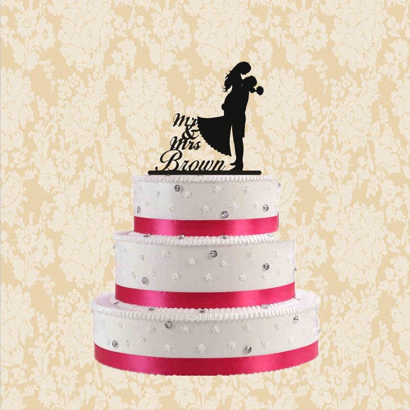Hochzeit - Personalized mr mrs cake topper-silhouette wedding cake topper with last name-rustic cake topper-cake topper wedding-mr and mrs cake topper