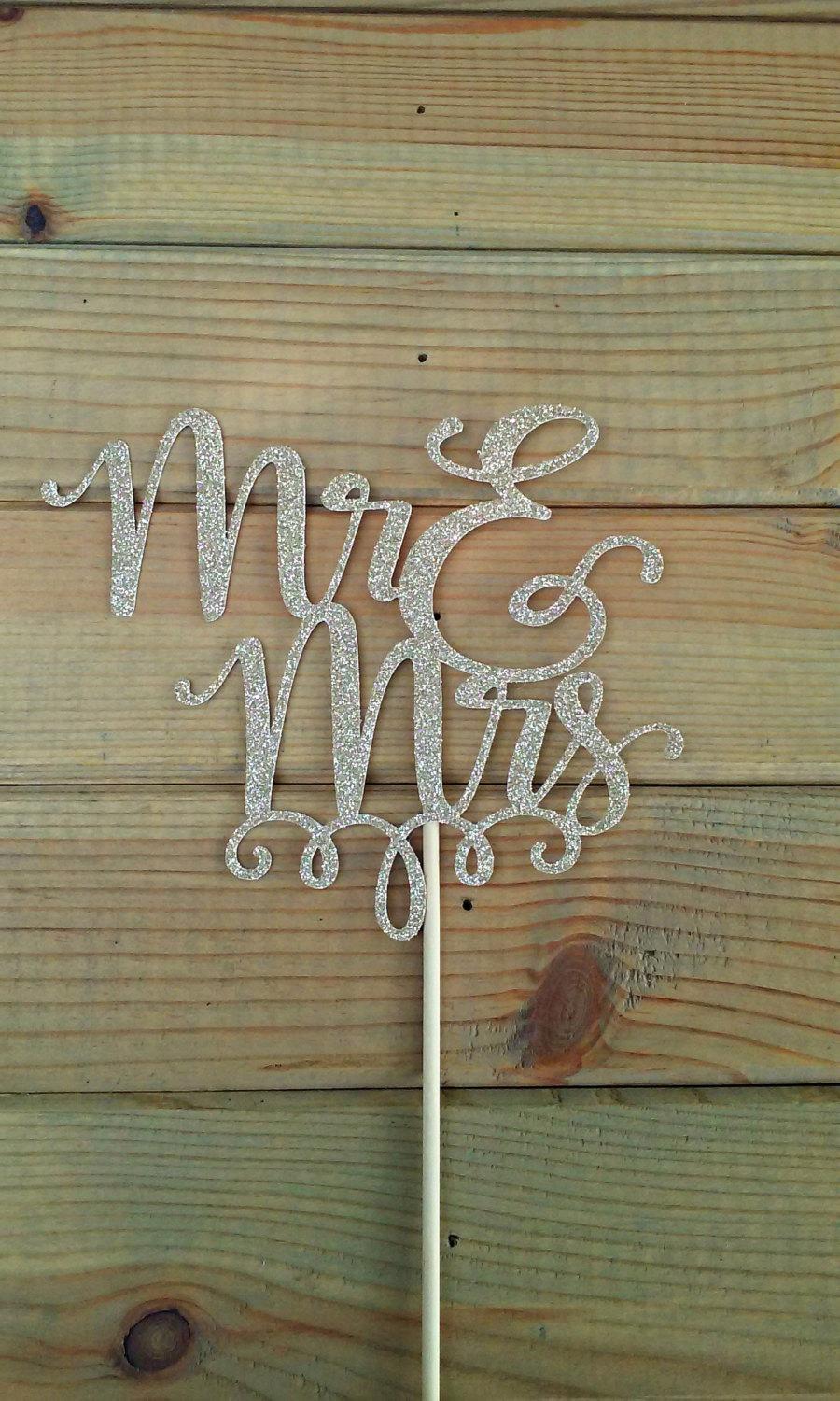 Mariage - Mr and Mrs Glitter Cake Topper - wedding - reception - venue - cupcake  - gold