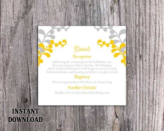 Wedding - DIY Wedding Details Card Template Editable Text Word File Download Printable Details Card Gold Silver Details Card Information Cards