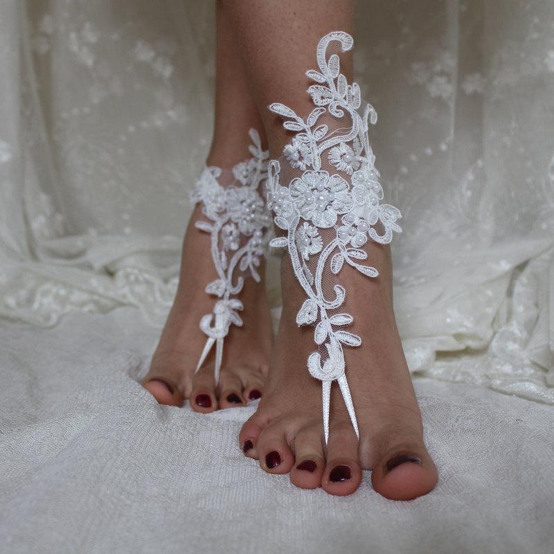 زفاف - İvory LaceBeach Wedding  Barefoot Sandals,Lace Shoes,Bridal Lace Barefoot Sandals,Summer Wedding