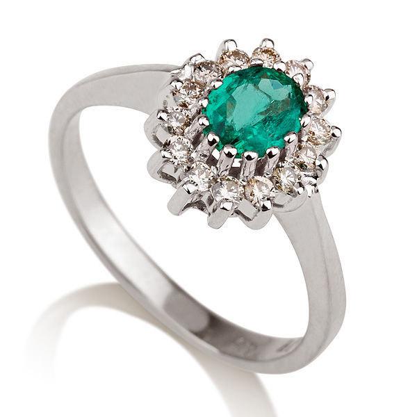 Свадьба - Natural Emerald Engagement Ring, 14K White Gold Ring, 1.28 TCW Oval Emerald & Diamond Ring Setting, Emerald Ring Art Deco