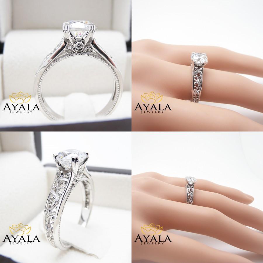 Hochzeit - Diamond Engagement Ring in 14K White Gold