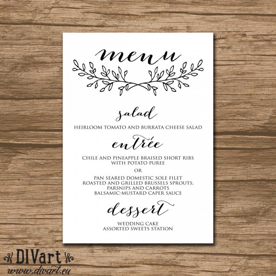 Wedding - PRINTABLE Wedding Menu, Rehearsal Dinner Menu, Reception Menu - garden wedding - black and white or any colors - 488