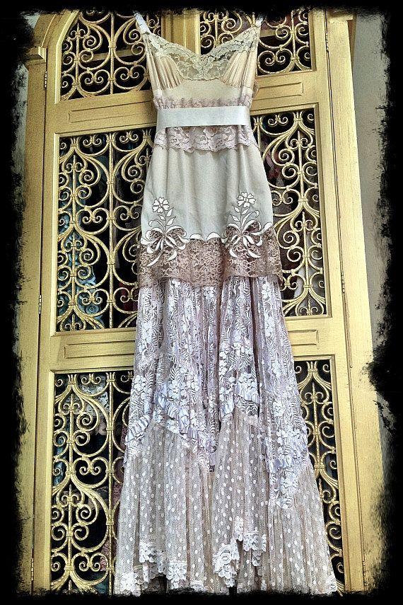 Wedding - Ecru Ivory & Cream Lace Boho Maxi Wedding Party Dress Mermaid Miss K