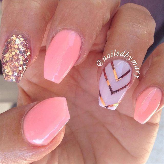 Hochzeit - @nailedbymary - Salmon And Rose Gold. Nailfie: @fit_mom78...