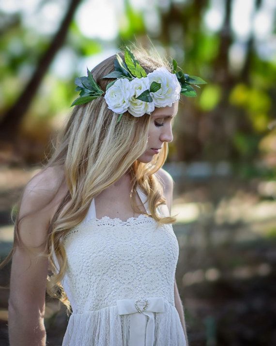 Wedding - White Ranunculus Flower Crown, Bohemian Headpiece, Boho Flower Crown, Bridal Bohemian Headpiece, Crown