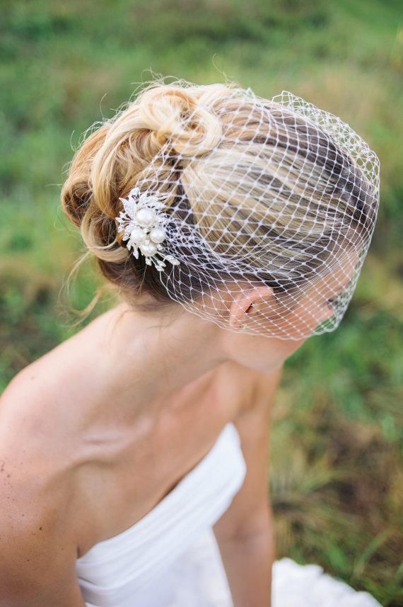 Свадьба - Veils, Bridal Birdcage Veil With Rhinestone Comb- JOLEE #2225909