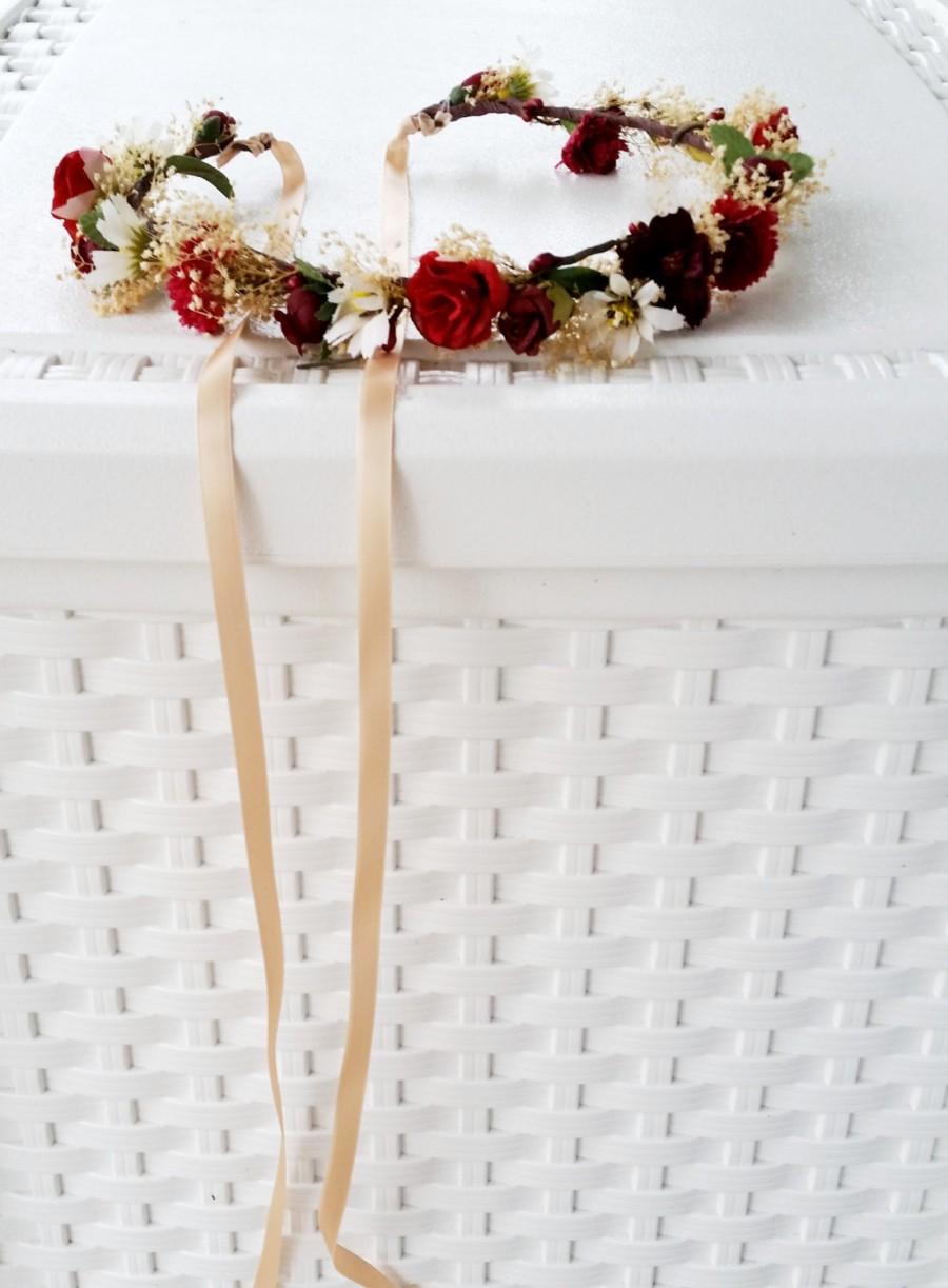 Hochzeit - Vineyard Wedding Hair accessories Flower Crown Wine burgundy marsala Bridal party dried silk floral garland accessories flower girl halo