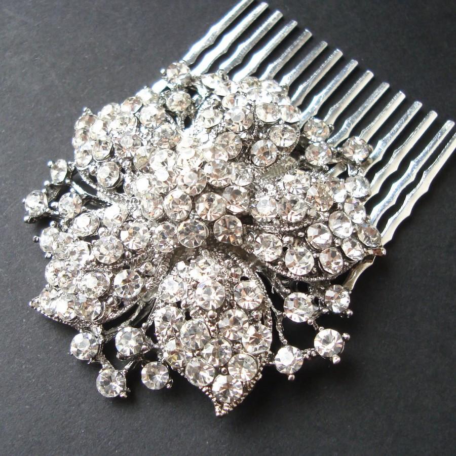 Mariage - Vintage Style Wedding Hair Comb, Art Deco Style Rhinestone Flower Wedding Bridal Hair Comb, Crystal Bridal Hair Accessories, MISCHA