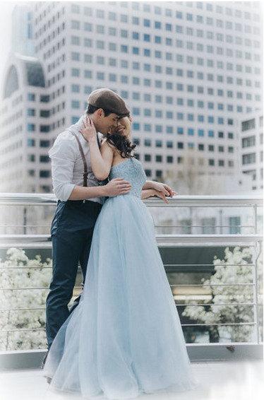 زفاف - New * Handmade Wedding Dress * 2016 * Blue Tulle and Lace Corset Wedding Dress