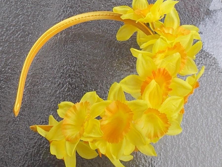 زفاف - Yellow Daffodil Flower Crown, Daffodil Headband, Spring Flower Crown, Spring Wedding Headpiece, Spring Fairy Headband, Yellow Flowergirl D19