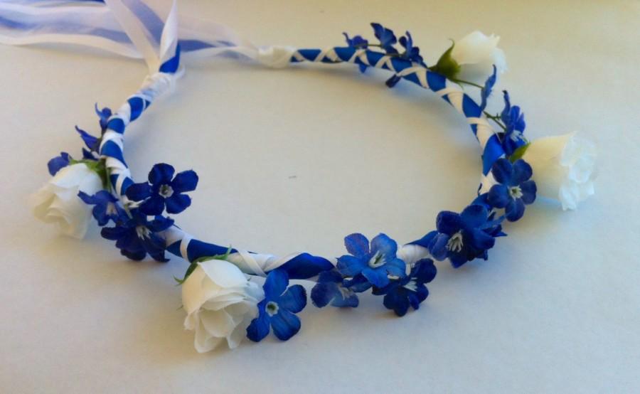 Wedding Silk Flower Band Halo Flower Girl Head Piece Solid Color Royal blue