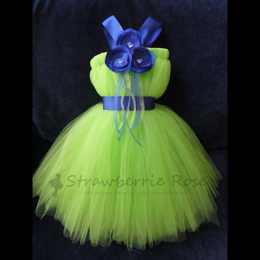 Mariage - Apple Green and Royal Blue Flower Girl Dress
