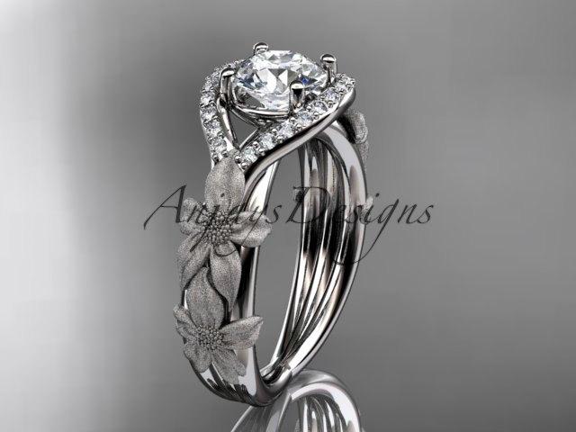 زفاف - 14kt white gold diamond leaf and vine wedding ring, engagement ring ADLR85