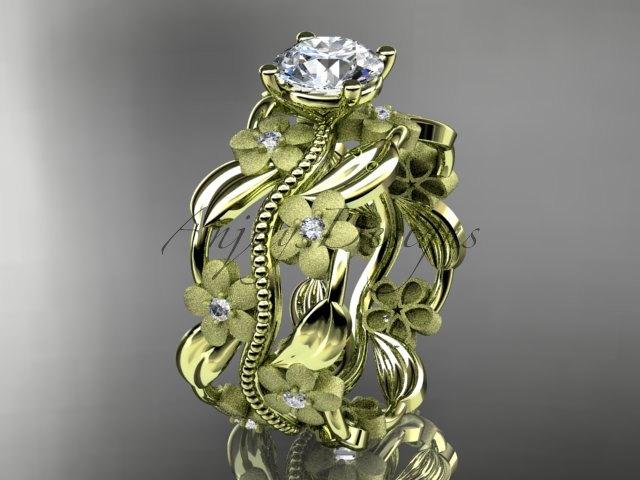 زفاف - 14kt  yellow gold diamond leaf and vine wedding ring,engagement ring ADLR188