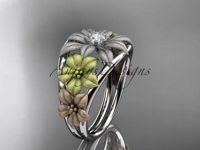 Свадьба - 14kt tri color gold diamond floral wedding ring,engagement ring,wedding band.ADLR170