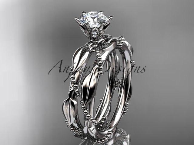 زفاف - platinum diamond vine and leaf wedding ring,engagement ring set  ADLR178S