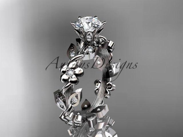 Wedding - 14kt white gold diamond leaf and vine wedding ring,engagement ring ADLR209