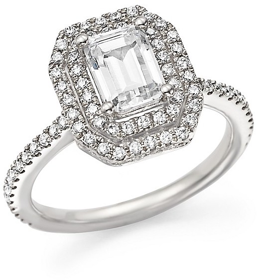 زفاف - Diamond Double Halo Solitaire Ring in 14K White Gold, 1.25 ct. t.w.