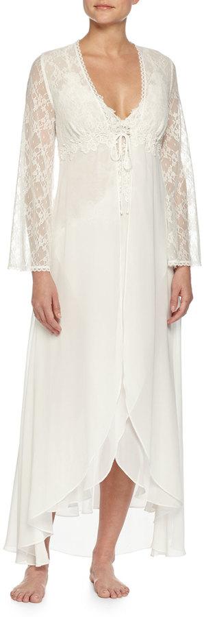 Mariage - Embroidered Mesh-Lace Long Gown, Ivory