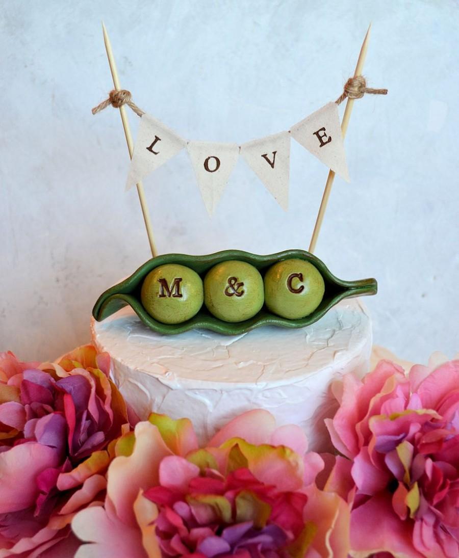 Wedding - Wedding cake topper...Peas In a Pod and LOVE banner... Personalized, custom initials...Made to order