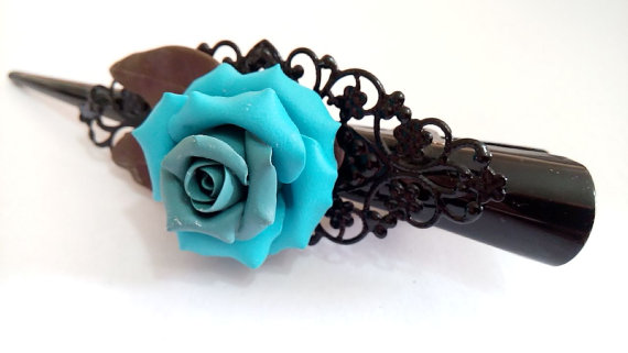 Mariage - Rose - hair clip handmade from polymer clay, bridal hair accessory, Wedding hair clip