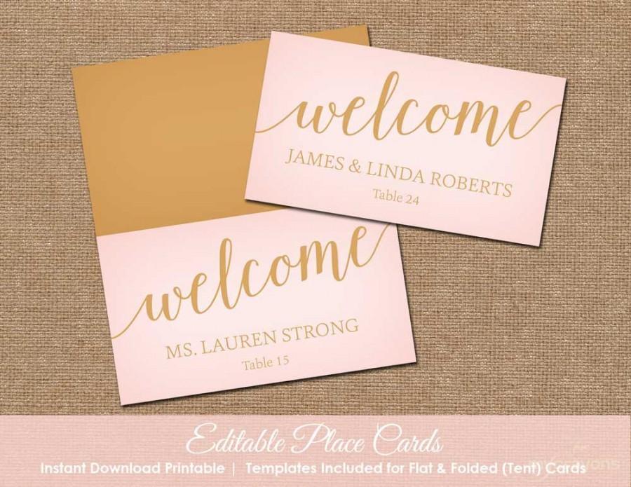 Свадьба - Blush Pink and Gold Wedding Place Cards, Printable Place Cards // Pink Place Cards, Wedding Name Cards