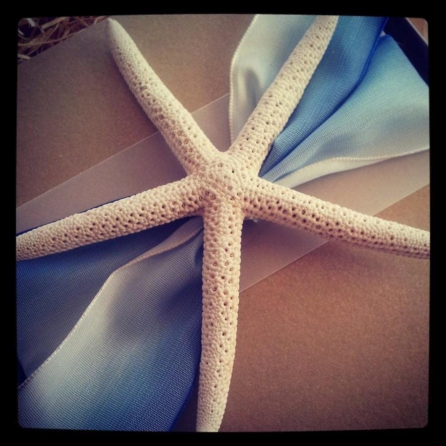 Hochzeit - Beach Ombre Dreams in Blue Starfish Boxed Pocketfold Invitation