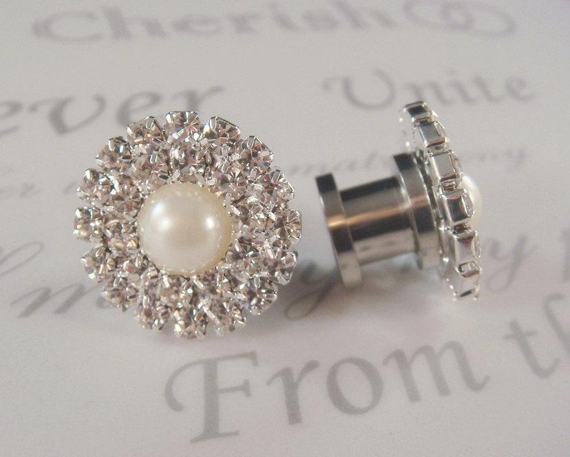 Hochzeit - Wedding Pearl Plugs / 2 - 14mm / pearl and rhinestone wedding ear plugs gauges