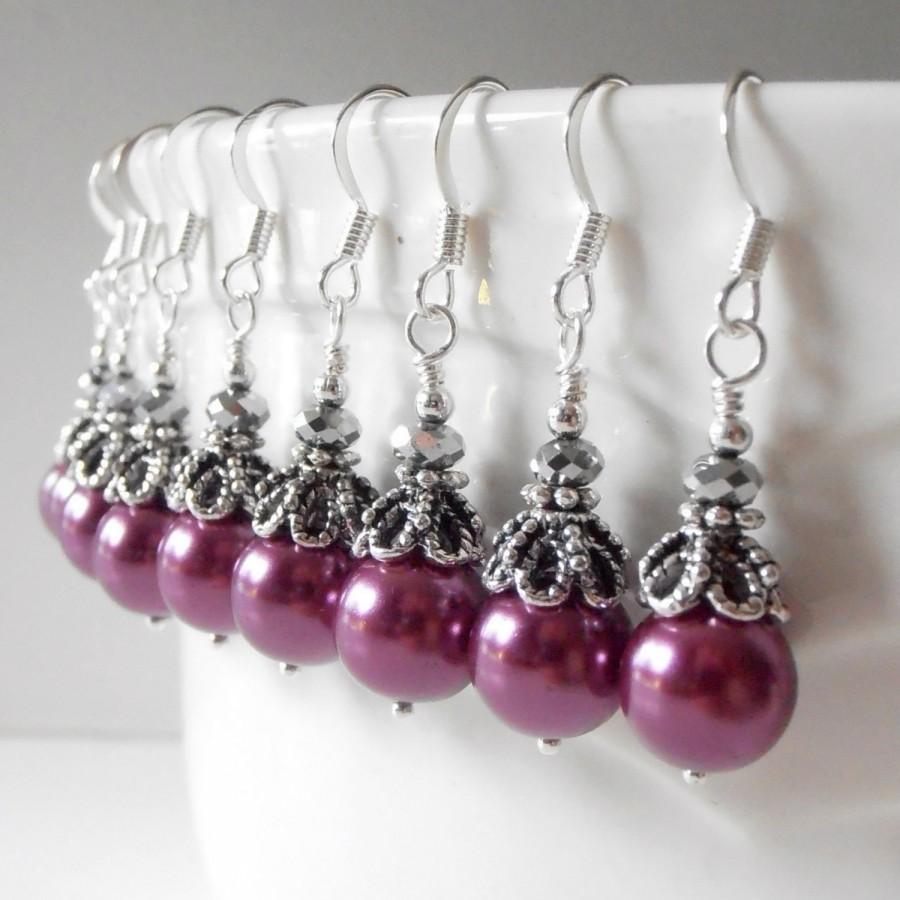 زفاف - Mulberry Bridesmaid Jewelry Plum Pearl Dangle Earrings Fall Weddings Purple Bridal Jewelry Sets Beaded Bridesmaid Earrings Guinevere