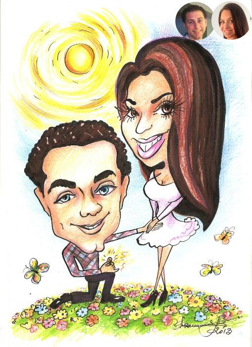 Hochzeit - Wedding Engagement Caricature Cartoon from photo - personalized couple gift