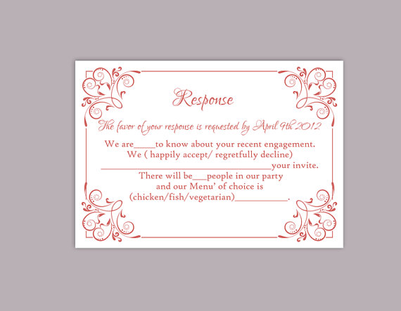 Свадьба - DIY Wedding RSVP Template Editable Text Word File Download Printable RSVP Cards Wine Red Rsvp Card Template Red Rsvp Card