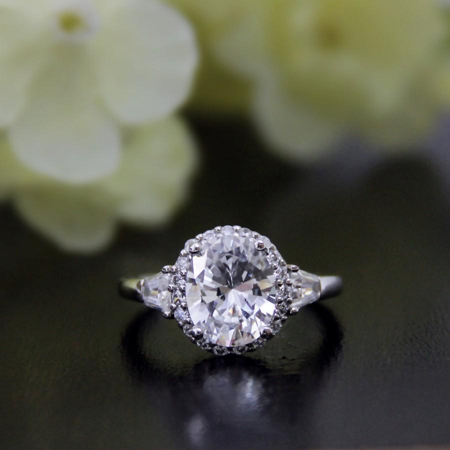 زفاف - 3.0 ct Halo Engagement Ring-Oval Cut Diamond Simulants-CZ Ring-Bridal Ring-Wedding Ring-Anniversary Ring-925 Sterling Silver-R09716