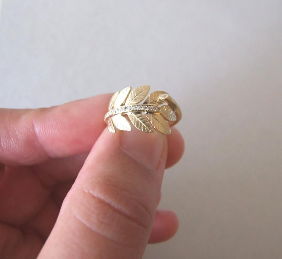 زفاف - Gold Leaves Engagement Ring - gold engagement ring , alternative wedding ring , woodland , twig ring , leaf ring