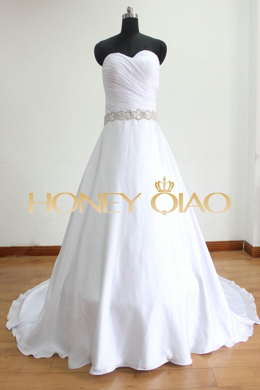 زفاف - White Vintage Sweetheart Wedding Dresses, Bridal Dresses, A-Line Wedding Gown With Beads Sash In Open Back