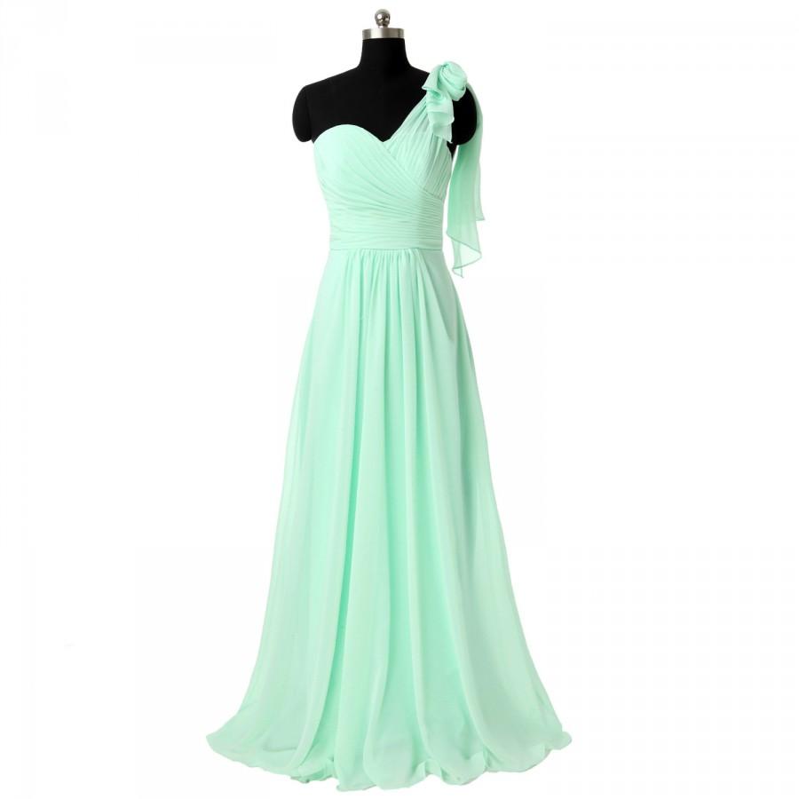 Hochzeit - Unique Mint Bridesmaid Dresses Long One Shoulder Chiffon Dress Convertible Prom Dress