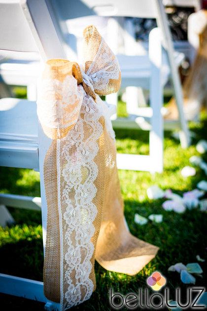 Wedding - Burlap and Lace Wedding Ceremony Bows