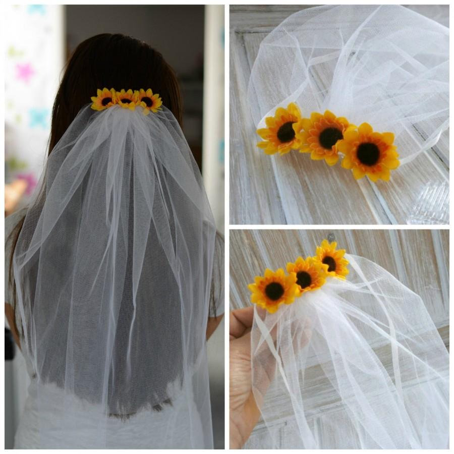 زفاف - Bachelorette Veil Bridal Shower Veil Sunflower Party Accessory Headband Veil Sunflower Bride Party Rustic Sunflower Wedding