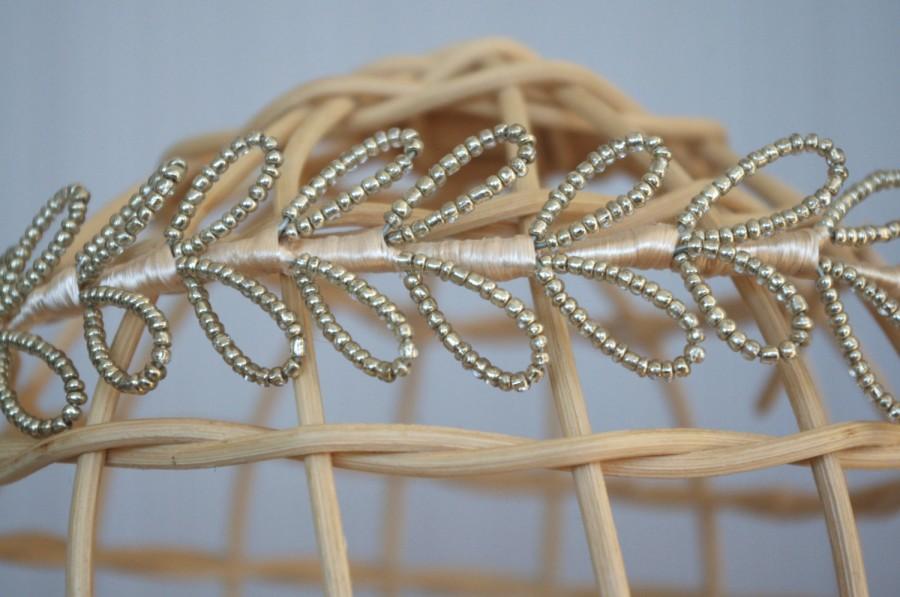 Hochzeit - Greek branch / Silver beads crown / wedding / bridal millinery / Downton Abbey tiara headpiece/ Laurel leaf crown / Twig bridal headpiece
