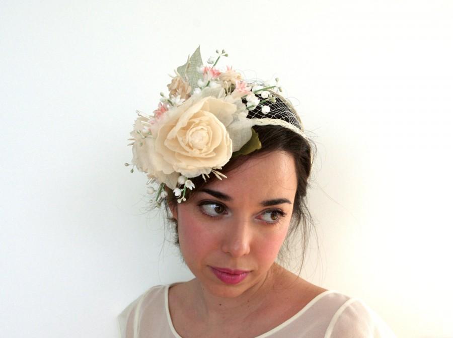 Свадьба - Sweet wedding tiara / vintage inspired / bridal bandeau / floral headpiece / birdcage veil bridal millinery / juliet cap /